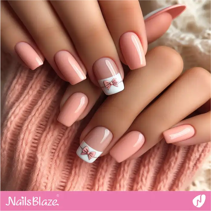 Peach Fuzz Nails French Tips Bow Design | Color of the Year 2024 - NB1965